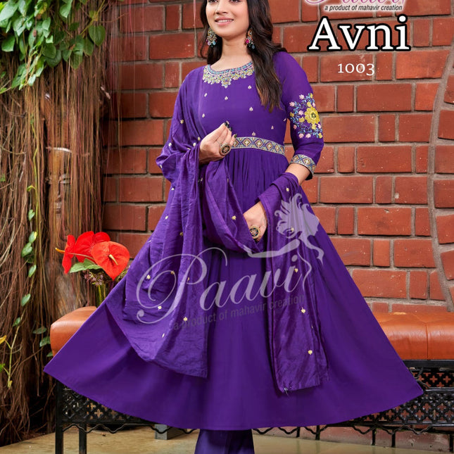 Elegant Avni Mal Chanderi Anarkali Ready-Made Full Set with Dupatta