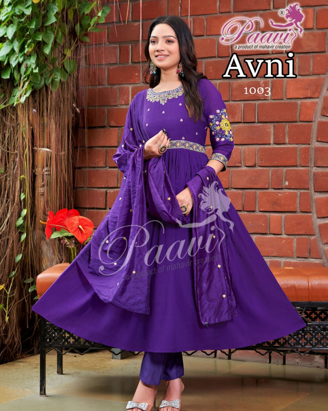 Elegant Avni Mal Chanderi Anarkali Ready-Made Full Set with Dupatta