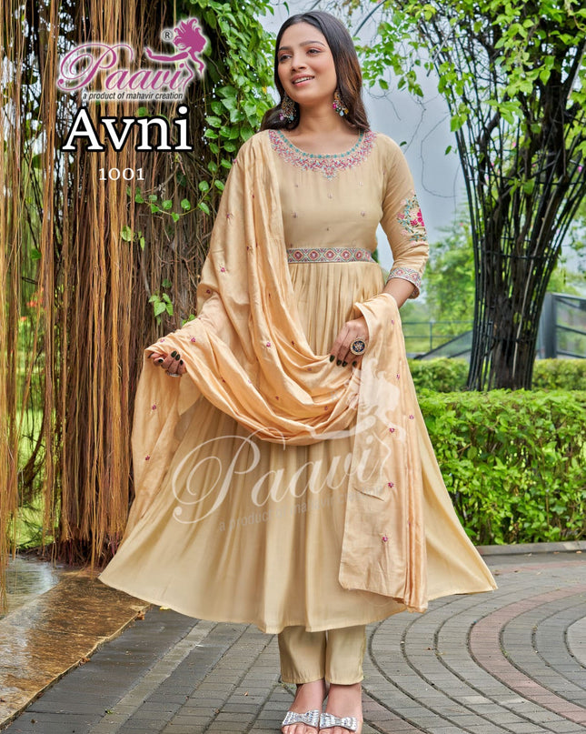Classic Chanderi Anarkali Full Set with Dupatta – Elegant Ready-Made Suit