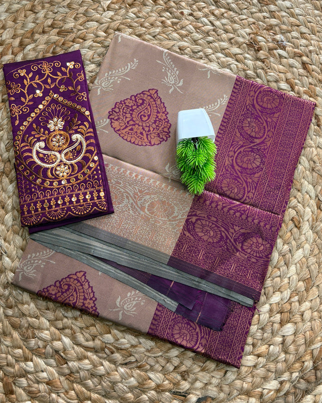 Semi Soft Silk Saree with Embroidery blouse - SSSS 196