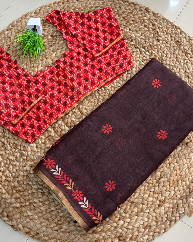 Saree With Stitched Blouse - (size-40-44) - SWSB 435