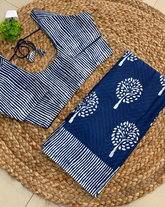 Saree With Stitched Blouse - (SIZE-40-44) - SWSB 454