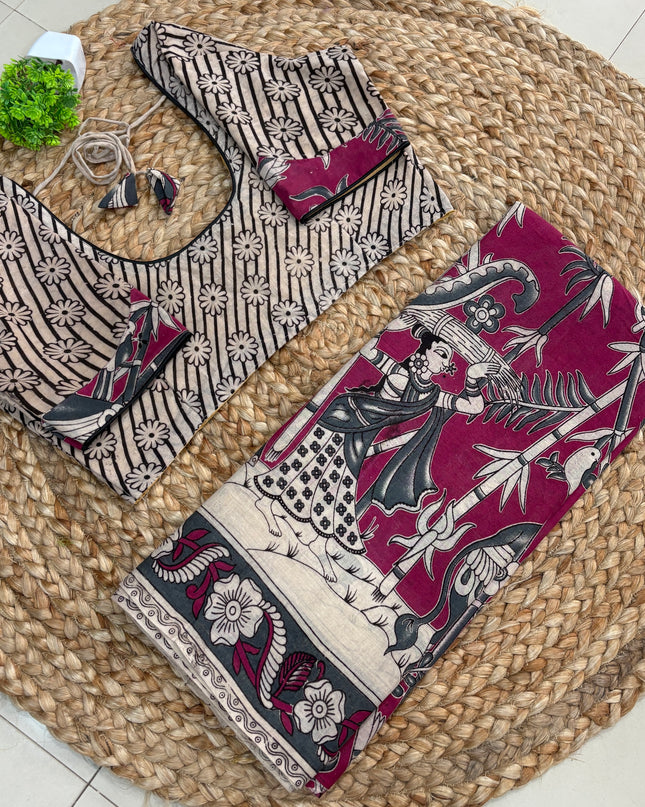 Saree With Stitched Blouse - (SIZE-40-44) - SWSB 453