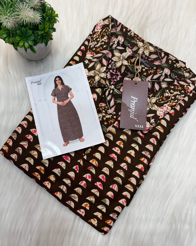 Pranjul Long Top Nighty - Collar