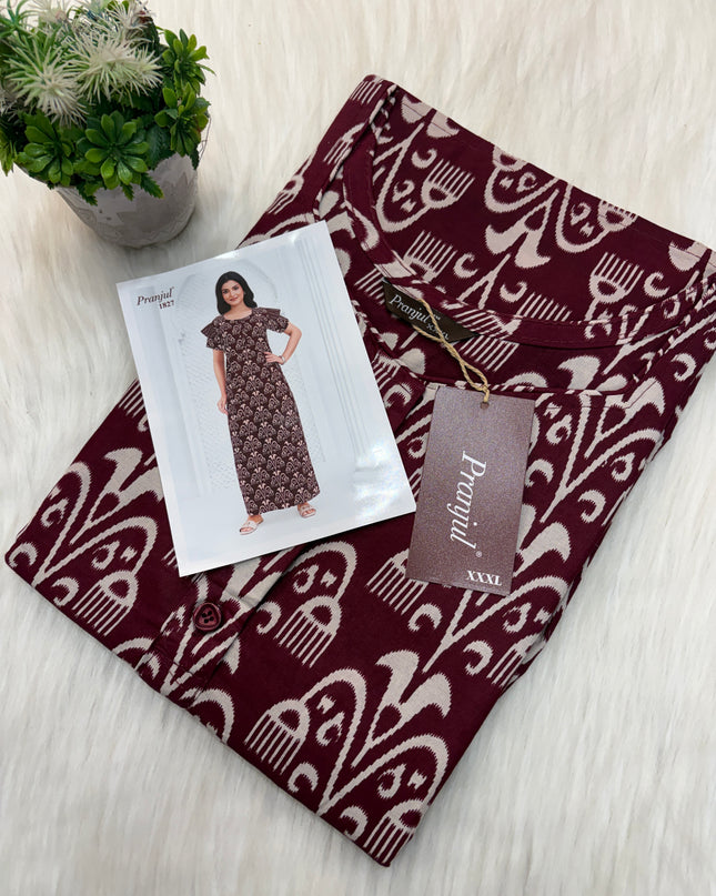 Pranjul Long Top Nighty with Button