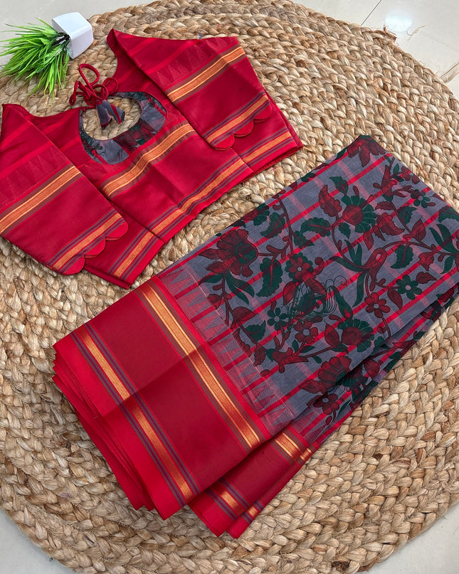 Saree With Stitched Blouse - (SIZE-36-40) - SWSB 642