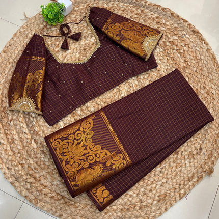 Saree with Aari work - Stitched Blouse - (SIZE-40-44) - SWSB 729