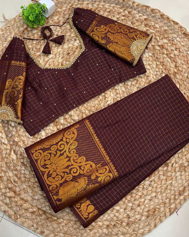 Saree with Aari work - Stitched Blouse - (SIZE-40-44) - SWSB 729