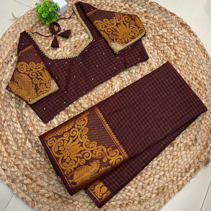 Saree with Aari work - Stitched Blouse - (SIZE-40-44) - SWSB 729