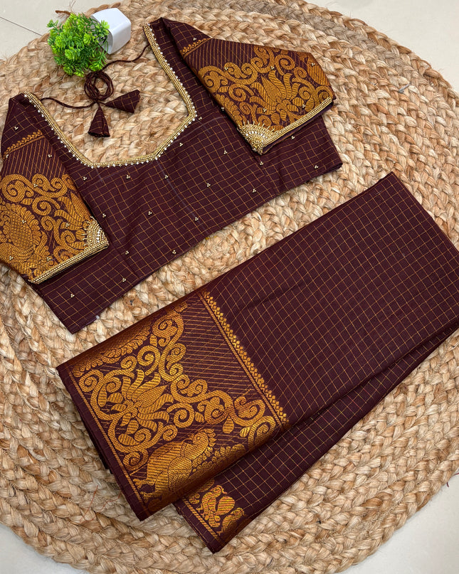 Saree with Aari work - Stitched Blouse - (SIZE-40-44) - SWSB 729