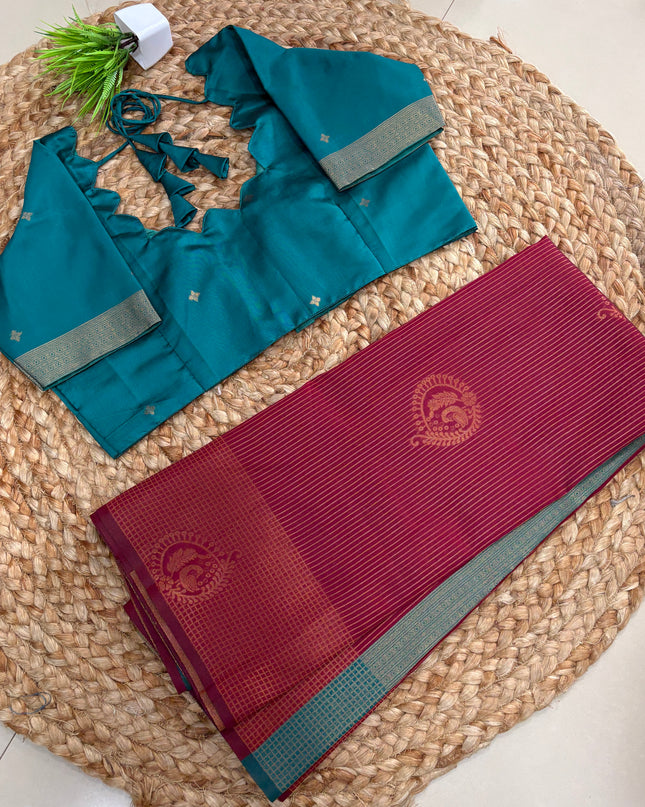 Saree With Stitched Blouse - (SIZE-40-44) - SWSB 753
