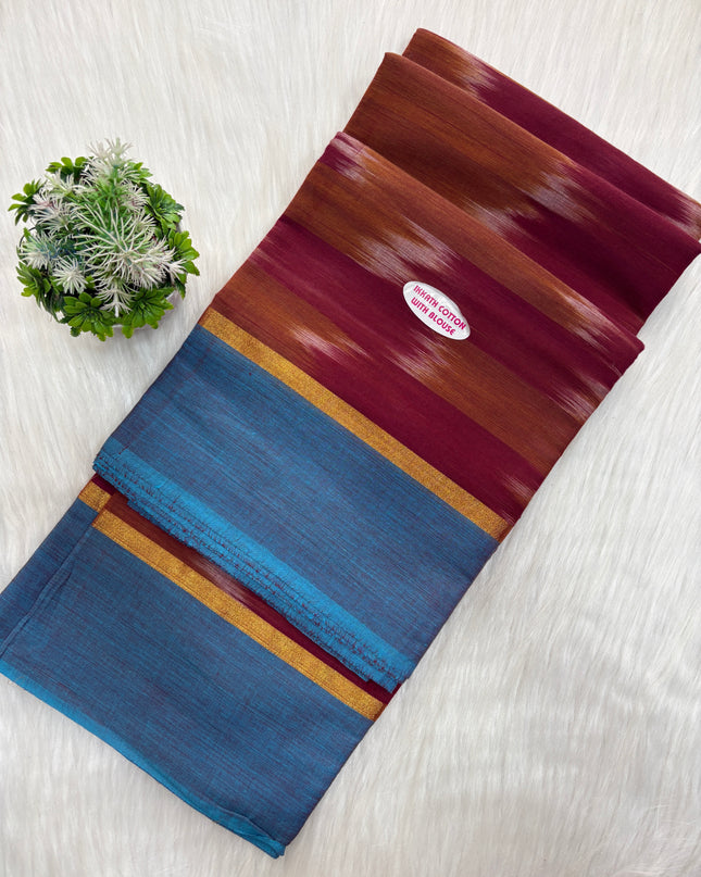 Premium Cotton Ikkat Saree – Lightweight Comfort 🌺
