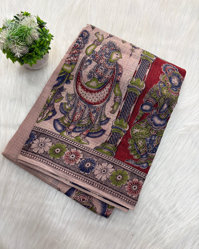 Soft Aura Cotta Kalamkari Saree