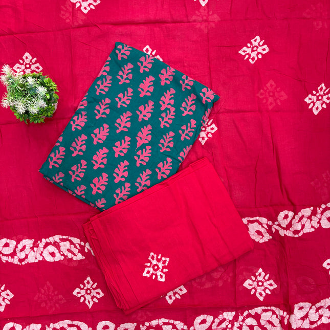 Premium Pure Cotton Hand Block Batik Unstitched Salwar Material 🌿