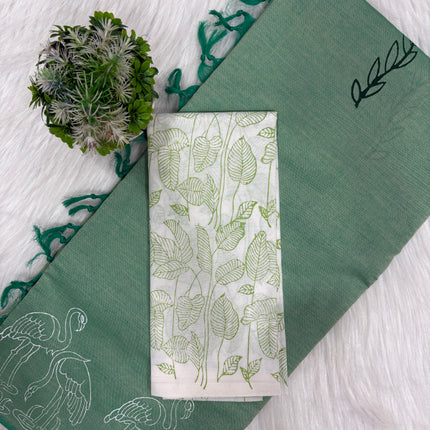 Timeless Olive South Cotton Saree 🌿